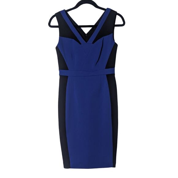 Adrianna Pappell Blue Black Elongating Colorblock Sheath Dress Petite | 4p - Picture 1 of 8